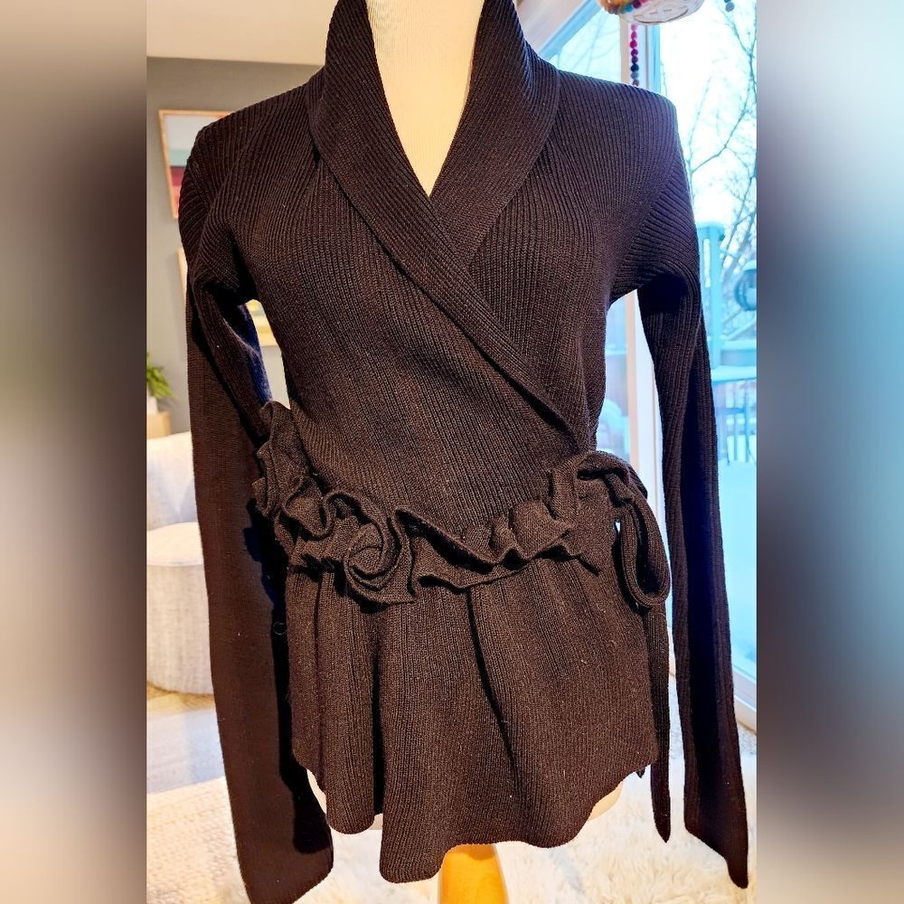 SONIA RYKIEL Paris, Black Knit wrap sweater. Sz 38  **Priced to sell; Price firm